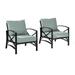 Crosley Furniture Kaplan Metal Patio Fabric Arm Chair in Mist Green (Set of 2)
