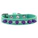 Mirage Pet 625-PR AQ14 Crystal & Purple Spikes Dog Collar Aqua - Size 14