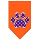 Purple Swiss Dot Paw Screen Print Bandana Orange Small