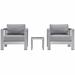 Shore 3 Piece Outdoor Patio Aluminum Sectional Sofa Set Silver Gray