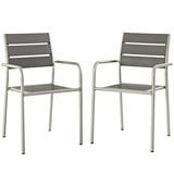 Modway Shore Outdoor Patio Aluminum Dining Chair Set of 2 in Silver Gray