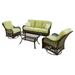 Hanover Orleans 4-Piece Wicker and Steel Outdoor Conversation Set Avocado Green