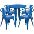 Flash Furniture Cory Commercial Grade 30 Round Blue Metal Indoor-Outdoor Table Set with 4 Arm Chairs