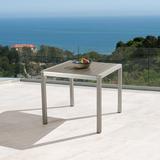 Gannon Outdoor Anodized Aluminum Square Dining Table with Faux Wood Top Silver Gray