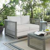 Modway Aura Outdoor Patio Wicker Rattan Loveseat in Gray White