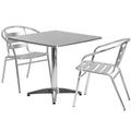 Flash Furniture Lila 31.5 Square Aluminum Indoor-Outdoor Table Set with 2 Slat Back Chairs