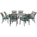 Hanover Traditions 9-Piece Rust-Free Aluminum Outdoor Patio Dining Set with Blue Cushions 8 Dining Chairs and Aluminum Square Dining Table TRADDN9PCSQ-BLU