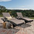 Anthony Outdoor Wicker Armed Chaise Lounges with Cushions Set of 2 Grey Charcoal