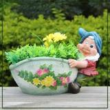 SINTECHNO Cute Gnome Dragging the Flower Pot Planter