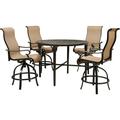 Hanover Brigantine 5-Piece Outdoor High-Dining Set with 4 Contoured-Sling Swivel Chairs and a 50-In. Round Cast-Top Table