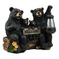 Ebros Beacon Of Happiness Rustic Black Bear Family Welcome Sign Statue With Solar LED Light Lantern