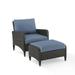 Crosley Kiawah Outdoor Wicker Chair with Ottoman in Blue