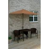 Blue Star Group Terrace Mates Genevieve All-Weather Wicker Java Color Table Set w/ 9 -Wide OFF-THE-WALL BRELLA - Teak Sunbrella Canopy