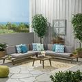 Park Outdoor V Shaped 4 Piece Finished Acacia Wood Sectional Sofa Set with Cushions Grey