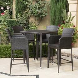 Landon Outdoor 5 Piece Wicker 32.5 Inch Square Bar Table Set Multibrown