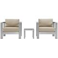 Modway Shore 3 Piece Outdoor Patio Aluminum Set in Silver Beige