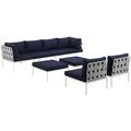 Modway Harmony 8 Piece Outdoor Patio Aluminum Sectional Sofa Set in White Navy