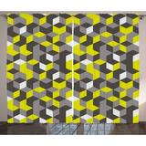 Grey and Yellow Curtains 2 Panels Set 3D Print Inspired Modern Geometrical Boxes Cubes Image Window Drapes for Living Room Bedroom 108W X 108L Inches Mustard Yellow Black and White by Ambesonne