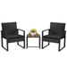 Lacoo 3 Pieces Patio Conversation Set PE Rattan Bistro Chairs Set of 2 with Coffee Table Black