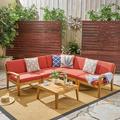 Wilcox Outdoor 6 Piece Sectional Sofa Set with Cushions Teak Red