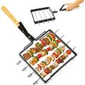 Camerons Products BBQ Skewer Rack Set with Detachable Handle for Closed Lid Cooking - Non-Stick for Grilling Barbecue