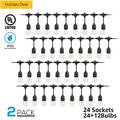 TorchStar 50ft 24 Sockets Outdoor Commercial String Lights 36 Bulbs Included Pack of 2