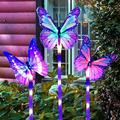 Garden Solar Lights Outdoor 3 Pack Solar Stake Lights Multi-Color Changing LED Butterfly Fiber Optic Butterfly Decorative Lights with a Purple LED Light Stake (Outdoor Solar Garden Stake Lights)