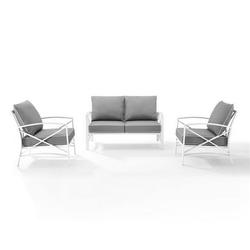Crosley Kaplan 3 Piece Patio Sofa Set in Gray and White