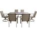 Hanover Fairhope 7-Piece Outdoor Dining Set with 4 Sling Chairs 2 Sling Swivel Rockers and a 74-In. x 40-In. Trestle Table Tan