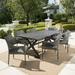 Garrett Outdoor 7 Piece Wicker Dining Set with Rectangular Aluminum Table Grey