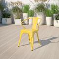 Flash Furniture Commercial Grade Yellow Metal Indoor-Outdoor Chair with Arms