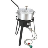 Bayou Classic B135 Sportsman s Choice Aluminum Fish Cooker Perfect To Fry Fish Shrimp Chicken Hushpuppies and Fries Includes 10-qt Aluminum Fry Pot and Basket 21-in Tall Cooker 5-in Fry Thermometer