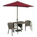 Blue Star Group Terrace Mates Genevieve All-Weather Wicker Coffee Color Table Set w/ 7.5 -Wide OFF-THE-WALL BRELLA - Red Olefin Canopy