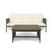 GDF Studio Navan Outdoor Acacia Wood 3 Seater Sofa and Coffee Table Set with Cushions Gray and Cream