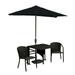 Blue Star Group Terrace Mates Daniella All-Weather Wicker Java Color Table Set w/ 7.5 -Wide OFF-THE-WALL BRELLA - Black Sunbrella Canopy