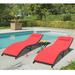 Lacoo Patio Lounge Chair Weather Resistant Wicker Outdoor Chaise Chair Set of 3 Steel Red 350LB