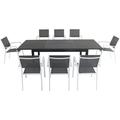 Hanover Cameron 9-Piece Expandable Dining Set with 8 Sling Dining Chairs and a 40 x 94 Table