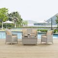 Modway Bridge 4 Piece Outdoor Patio Patio Conversation Set with Pillow Set in Light Gray Beige