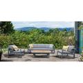 Armen Living Nofi 4 piece Outdoor Patio Set in Charcoal Finish with Gray Cushions and Teak Wood