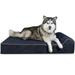 FurHaven | Orthopedic Goliath Quilted Faux Fur & Velvet Chaise Lounge Pet Bed for Dogs & Cats Dark Blue 3XL