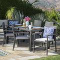 Union Outdoor 7 Piece Wicker Rectangular Dining Set with Cushions Grey Silver