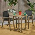 Luciano Outdoor 3 Piece Acacia Wood and Mesh Round Dining Set Gray Black