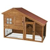 TRIXIE Cabin Weatherproof Outdoor 2-Story XL Wooden Small Animal Hutch Run Pull-Out Tray Brown