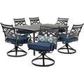 Hanover Montclair 7 Pcs Steel Outdoor Dining Set Navy Blue