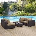 Modway Convene 5 Piece Outdoor Patio Sectional Set in Espresso Mocha