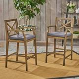 Danielle Outdoor Acacia Wood Bar Stools with Cushions Set of 2 Gray Gray