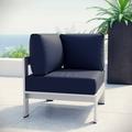 Modway Shore Outdoor Patio Aluminum Corner Sofa in Silver Navy