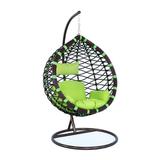LeisureMod Modern Green Wicker / Rattan Hanging Egg Swing Chair Indoor/Outdoor