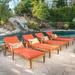 Mavis Outdoor Chaise Lounge With Cushion Set of 4 Teak Finish Orange