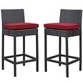 Modway Lift Bar Stool Outdoor Patio Set of 2 in Espresso Red